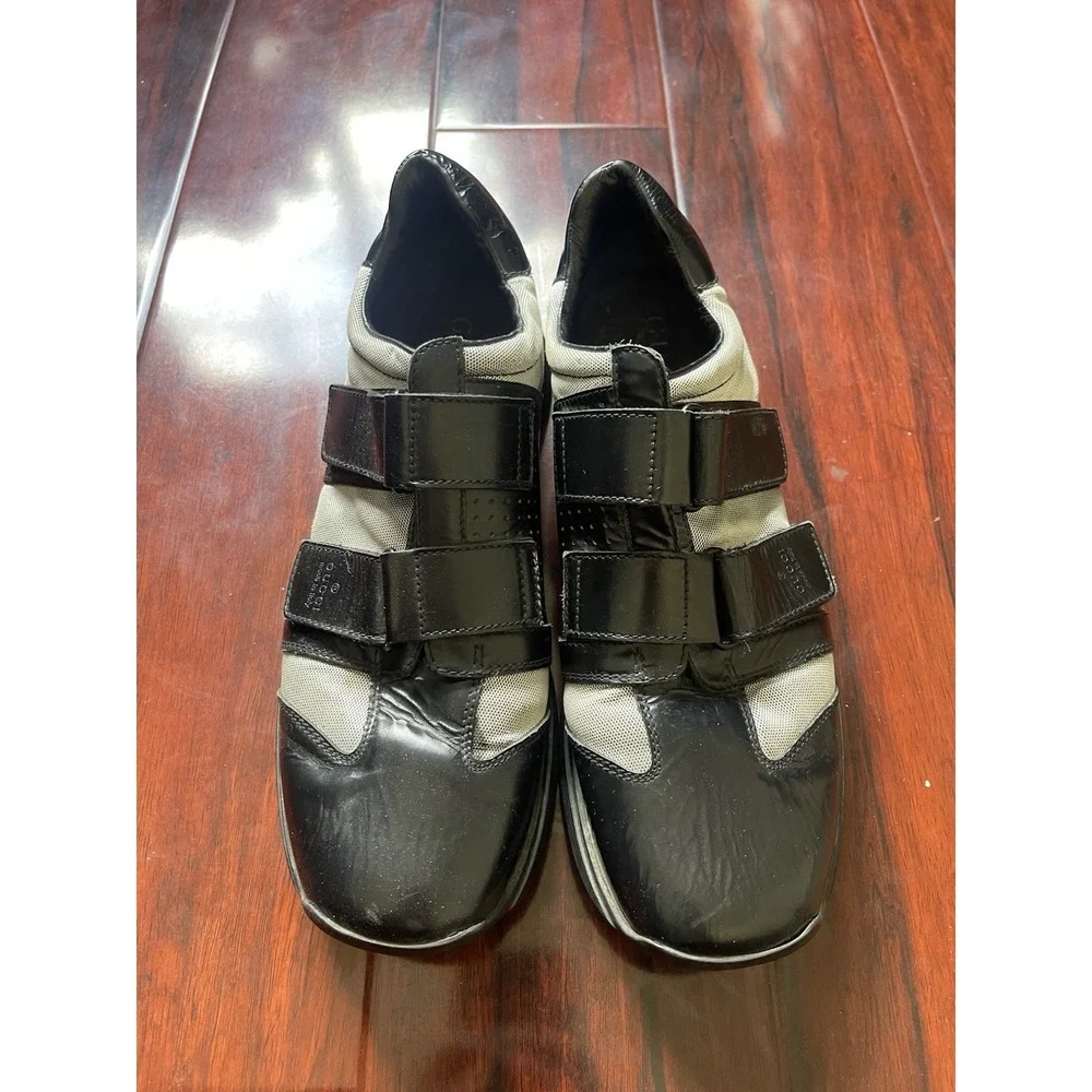 Gucci Sport Square Toe Strap Shoes Black Grey Leather Canvas Tom Ford Mens 9.5